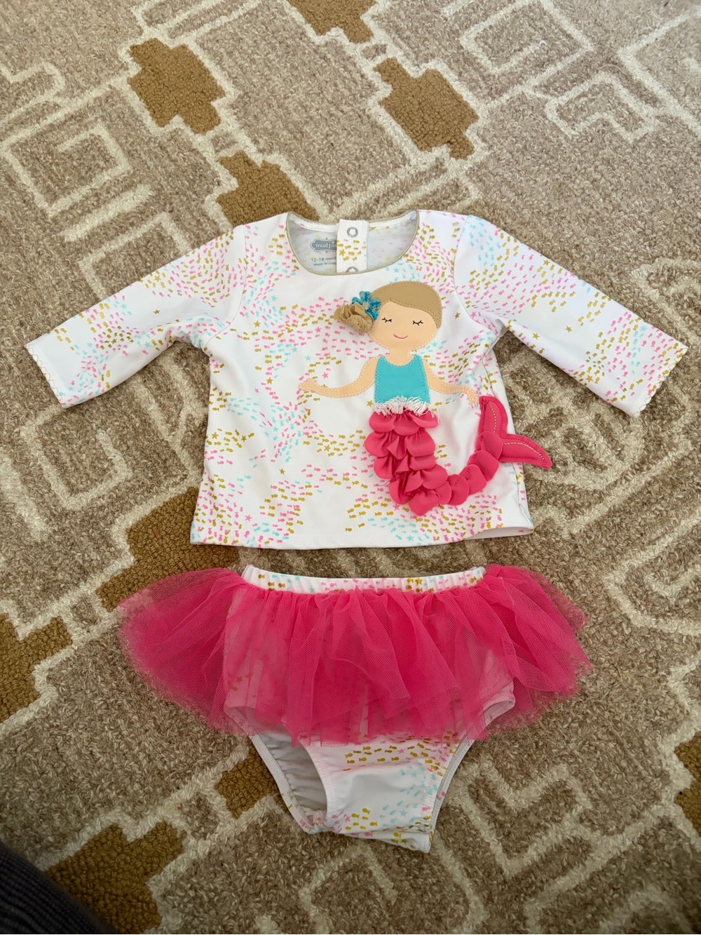 Mud Pie Kids Swim Two-Piece White Top with Pink Tulle Mermaid Skirt